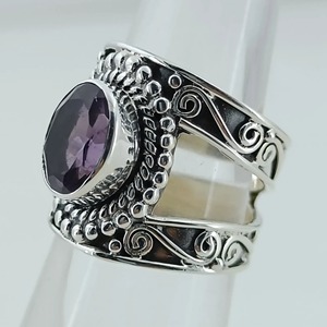 Amethyst <b>Ring</b> Handmade Sterling Silver Bezel Setting Natural Purple Oval Gemstone <b>Boho</b> Jewelry February Birthstone - Product Image 3