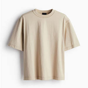 T-shirt unisexe beige à col rond surdimensionné en polyester/coton, coupe décontractée, séchage rapide, personnalisable - Product Image 1