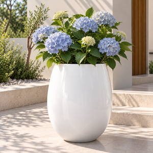 Maceta de fibra de vidrio personalizada con acabado efecto mármol, diseño de pedestal decorativo para jardín y patio modernos - Product Image 6