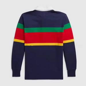 <b>Men's</b> Rugby <b>Polo</b> <b>Shirt</b> Heavy Cotton <b>Long</b> <b>Sleeve</b> Custom Branding Private Label Factory Blocked <b>Polo</b> <b>Shirt</b> Striped Casual Style - Product Image 3