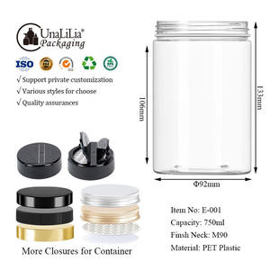 กระปุกทรงกระบอกความจุสูง 750 มล. ยี่ห้อ Unalilia สำหรับเครื่องสำอางและอาหาร ฝาเกลียวปากกว้าง บรรจุภัณฑ์แบบกำหนดเอง พร้อมโลโก้สั่งทำพิเศษ วัสดุ PET พลาสติก - Product Image 6