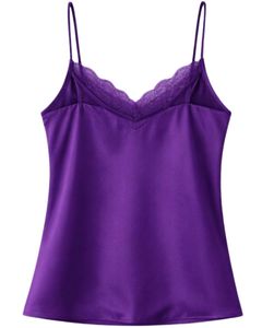 Purple Satin Camisole Shorts Set Women Sleepwear <b>Lace</b> Trim Spaghetti Strap Breathable Summer Nightwear Pajama Set Lounge Wear - Product Image 5
