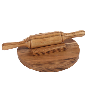Acacia Wood Dough <b>Rolling</b> <b>Pin</b> and Board Made in India Customizable pastry boards chakla belan for sale - Product Image 3