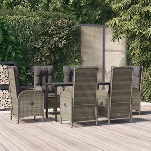 Juego de comedor de patio de 7 piezas con cojines de ratán polivinílico negros y grises Juegos de jardín - Product Image 1