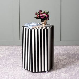 Modern Polygonal Inlay Work MDF Stool Black <b>White</b> Striped Lacquer <b>Wardrobe</b> Standing Type for Living Room Decoration - Product Image 4