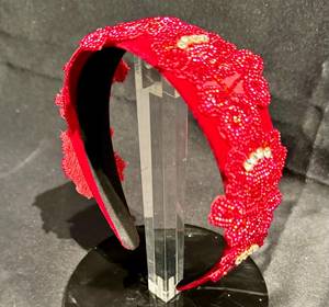 Diadema de tela con cuentas de vidrio bordadas a mano y diseño de fichas de mahjong, moderna y casual para mujer - Product Image 1