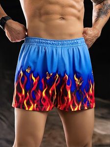 Shorts de sport et de course d'été imprimés en polyester 100% à taille mi-haute, anti-plis, séchage rapide, respirants, avec cordon de serrage, tricotés, décontractés - Product Image 4