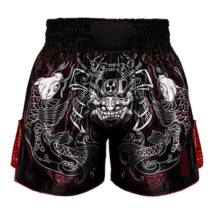 Shorts de sport en satin à séchage rapide pour homme, imprimé dragon rouge et noir, taille élastique, style streetwear - Product Image 1