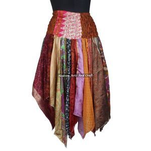 DS023 Urban Tribal Dance Assorted <b>Skirt</b> Gypsy Tribal <b>Patchwork</b> Scrap <b>Skirt</b> Recycled Sari Silk <b>Patchwork</b> <b>Skirt</b> Handmade - Product Image 1
