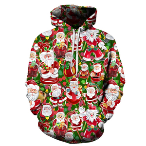 Sweat-shirt à capuche blanc pour femme, imprimé chat mignon en bonnet de Père Noël, avec poche, haut décontracté d'hiver - Product Image 6