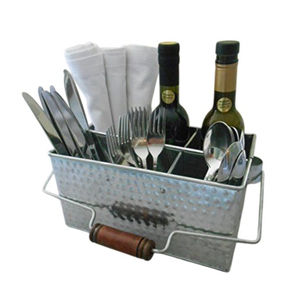 Cesta de metal galvanizado de primera calidad con asa de madera, organizador de almacenamiento para cubiertos y utensilios de cocina para mesa de comedor. - Product Image 4