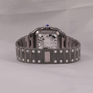 Reloj de Lujo de Acero Inoxidable con Incrustaciones de Moissanita y Diamantes Redondos, Esfera Cuadrada, Estilo Hip Hop, para Hombre y Mujer, India - Product Image 3