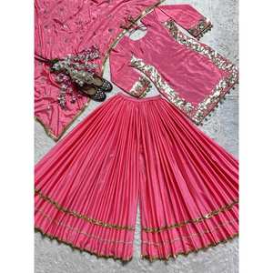 Conjunto de Top-Plazzo y Dupatta Rosa para Fiesta de Maruti Fashion Designer para Mujer, con Bordado Intenso, Talla M - Product Image 6