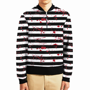 Sudadera de Forro Polar con Cierre de Cremallera de un Cuarto para Hombre, Rayas Blancas y Negras, Estampado Rojo en Aerosol, Cuello Alto, Ajuste Holgado, Estilo Urbano de Invierno - Product Image 3