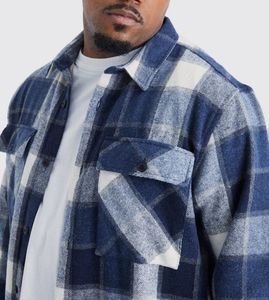 <b>Men's</b> Blue <b>White</b> Plaid Flannel Casual <b>Shirt</b> Full <b>Sleeve</b> Turn-down Collar Anti-Wrinkle Woven Cotton Autumn Wear - Product Image 5
