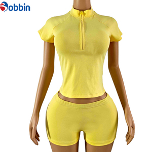 Conjuntos de Shorts para Mujer, Ropa de Verano, Conjuntos de Shorts con Logotipo Personalizado, Ropa de Verano para Mujer, Top Corto de Manga Corta + Conjuntos de Shorts de Cintura Alta - Product Image 3