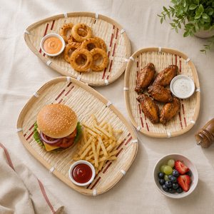 Eco Friendly Bamboo Tray Handmade Vietnam Wholesale Natural Round Oval Serving Plate - Product Image 5