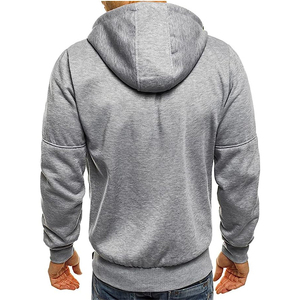 Sweat-shirt à capuche zippé gris pour homme, couleur unie, coupe ajustée, décontracté, respirant, en tissu French Terry, idéal pour l'automne - Product Image 2