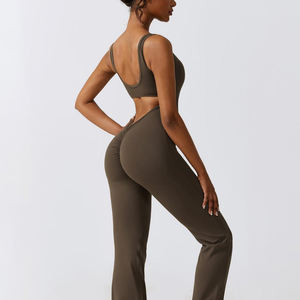 ชุดออกกำลังกายน้ำหนักเบาแบบขายส่ง ชุดโยคะแบบชิ้นเดียว ชุดกีฬาบอดี้สูทสำหรับผู้หญิง จั๊มสูทแบบเปิดหลัง ทำจากไนลอนสั่งทำได้ - Product Image 5