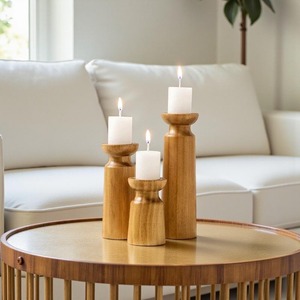 Support à bougies en bois de luxe, artisanal, ensemble de supports à bougies décoratifs, porte-bougies décoratifs pour la maison - Product Image 2