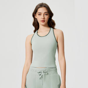 Custom Colors <b>Women</b> <b>Knitted</b> Halter <b>Tank</b> <b>Top</b> Solid Color Breathable Minimalist Style Regular Length Sporty Wear - Product Image 5