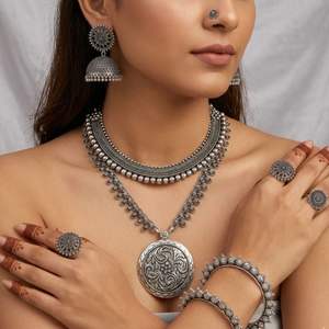 Traditional Oxidised <b>Necklace</b> Combo Set for Women | Stylish <b>Statement</b> Jewellery Collection - Product Image 1