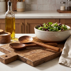 Juego de Cubiertos para Ensalada de Madera Suar de Grado Alimenticio, Color Marrón Claro, Diseño Clásico, Natural, Duradero, Ecológico, Utensilios de Cocina, Juego de Cucharas para Mesa - Product Image 4