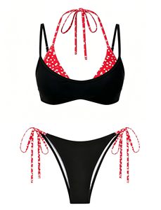 Ensemble de maillots de bain pour femmes, bikini à col halter, maillot de bain bicolore, logo personnalisé OEM - Product Image 4