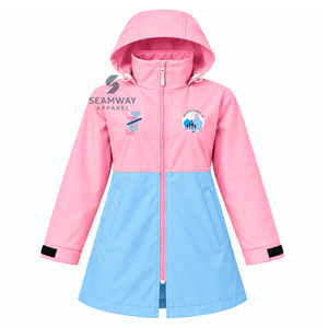 แจ็คแอนด์จิลออฟอเมริกาเสื้อแจ็คเก็ตกันฝนแบบมีฮู้ดสีฟ้าชมพูสำหรับผู้หญิง คอตั้ง แขนยาว กันน้ำ ซิปหน้า เสื้อโค้ทแบบ Anorak - Product Image 1