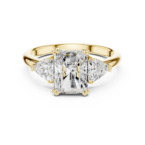 Anillo de Compromiso Art Deco con Tres Piedras de Moissanita Creada en Laboratorio, Corte Radiante en el Centro, Corte Trillón en las Laterales, Acero Inoxidable, Oro de 14K - Product Image 1