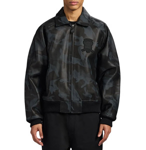 ICON Avirex Leather <b>Jacket</b> Limited Edition <b>Camo</b> <b>Jacket</b> With Embroidery Patch Logo Turn-Down Collar Leather Avirex <b>Jacket</b> Men's - Product Image 3