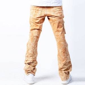 <b>Men's</b> Distressed Cargo Pants With Zipper Pockets Street Style Elastic Waist Midweight Canvas Trousers Autumn Wear - Product Image 4