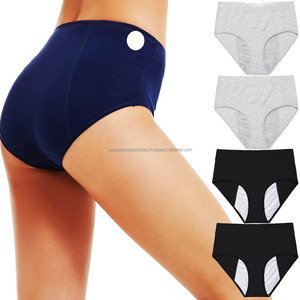 Culotte menstruelle confortable et respirante pour femme, en coton, sans ailettes, design moderne, imprimé par transfert thermique, bleu marine et gris - Product Image 1