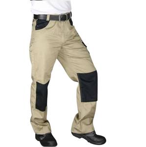 Men's Tactical Work Pants Khaki With Black Knee Patches Multiple Pockets High Waist Zipper Fly Canvas Material - Product Image 3