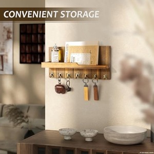 Jatoba Wood <b>Key</b> Holder with Shelf - Handcrafted Brass Hooks Wholesale - Product Image 4