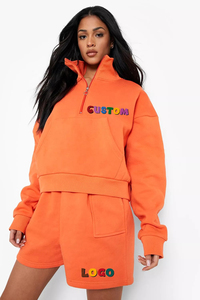 Trending Custom Female 2 Piece <b>Lounge</b> Wear Casual Sweatsuit Set Tracksuit Womens Sweatshirt and <b>Shorts</b> Set - Product Image 6