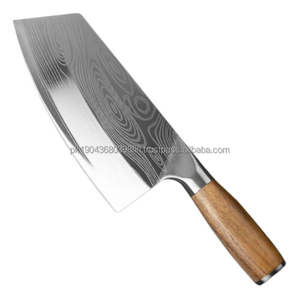 Cuchillo de Chef de Acero Inoxidable de 7 Pulgadas con Patrón Damasco, Ecológico, con Mango de Madera, Marca STEEL CRAFT INTERNATIONAL OEM - Product Image 1