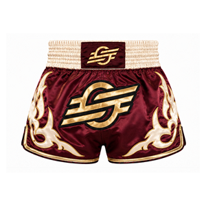 Shorts de boxe unisexes pour adultes, couleur bordeaux, design flamme dorée, coupe classique, légers, durables, coupe-vent, séchage rapide, vêtements de sport de combat - Product Image 1