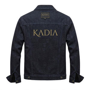 2026 New Arrival KADIA Branded Men Denim Jacket Slim Fit Cotton Fabric <b>Black</b> Lining Open Front Custom Embroidery Jean Coat - Product Image 2