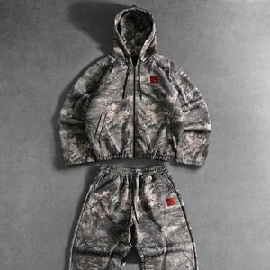Ensemble de survêtement unisexe décontracté streetwear grande taille léger respirant uni avec fermeture éclair et cordon de serrage à capuche, 2 pièces, design 2026 - Product Image 1
