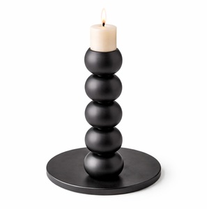 Hot selling triple pillar candle holder set <b>black</b> metal ball design round base modern luxury tabletop centerpiece decorative new - Product Image 4