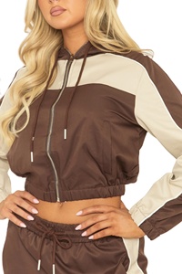 Custom Nylon Tracksuit Waterproof Windbreaker Ladies OEM Crop <b>Hoodie</b> Gym Workout Tracksuit For Women's - Product Image 4
