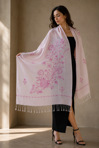 Soft Warm Embroidered Acrylic Floral <b>Shawl</b> with Premium Digital Print Long Fringe Lightweight Reversible Winter <b>Wrap</b> for Women - Product Image 2