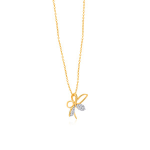 Pendentif papillon en or jaune et diamants, style minimaliste pour femme, à porter au quotidien, diamants blancs naturels taille marquise - Product Image 2