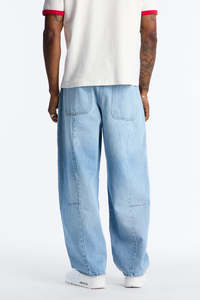 Pantalones Cargo de Mezclilla Lavada a la Piedra Azul Claro para Hombre, Corte Holgado, Cintura Media, Estilo Casual de Verano con Bolsillos, Tela de Algodón - Product Image 2