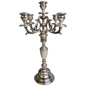 Candelabro de 5 Brazos Plateado Estilo Antiguo Vintage, Portavelas Moderno de Aluminio Pulido para Decoración de Mesa - Product Image 6