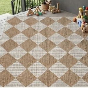 Best Price Geometric Pattern Area Rug Rectangle Modern Style Jute Flat Weave Non-Slip Rubber Backing Living Room Use - Product Image 6