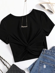 Custom Logo Cotton <b>Crop</b> <b>Top</b> T Shirt Wholesale Ladies Casual Short Sleeve Cropped Tee Summer Fashion Street Style Slim Fit <b>Top</b> - Product Image 3
