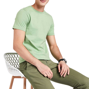 Men's Solid Green <b>Short</b> Sleeve T-Shirt 100% Cotton Regular Fit O-Neck Casual Jersey Knitted Plain Dyed - Product Image 3
