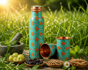 Meena Decor Copper Bottle and Glass <b>Set</b> Pure Copper Hydration <b>Gift</b> <b>Set</b> Export - Product Image 1